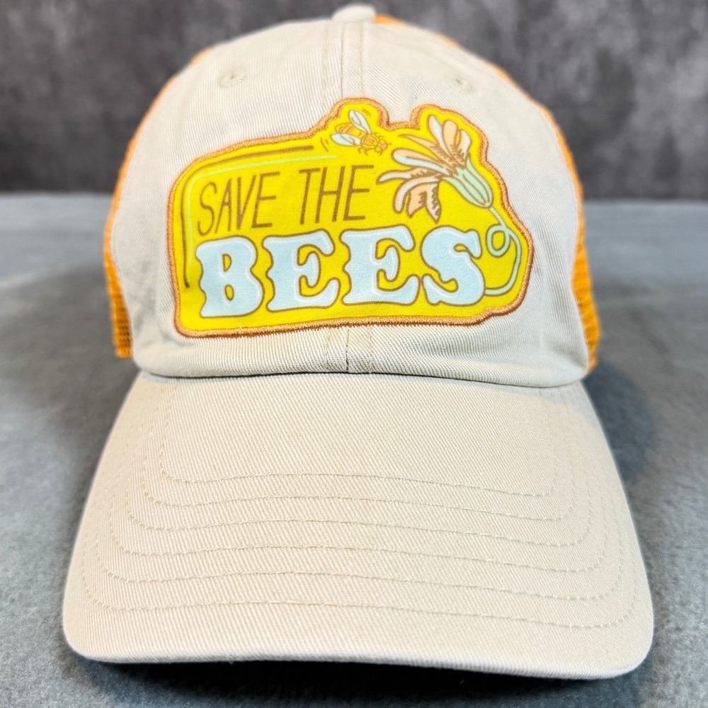 Smithsonian Save The Bees Trucker Hat Mens Tan Orange Mesh Snapback Baseball Cap